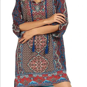 FLORAL AND PAISLEY SHIFT DRESS WITH TASSELS SMALL NWOT